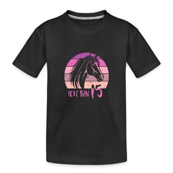 Geburtstag 15 Mädchen Pferd Reiten Stall Fünfzehn - Kinder Premium Bio T-Shirt - Schwarz - Vorne