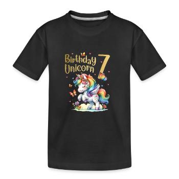 Geburtstag 7 Einhorn Siebter Geburtstag Mädchen 7 - Kinder Premium Bio T-Shirt - Schwarz - Vorne