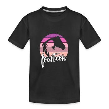 Geburtstag 14 Mädchen Pferd Reiten Stall Fourteen - Kinder Premium Bio T-Shirt - Schwarz - Vorne