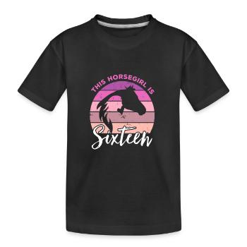 Geburtstag 16 Mädchen Pferd Reiten Stall Sechzehn - Kinder Premium Bio T-Shirt - Schwarz - Vorne