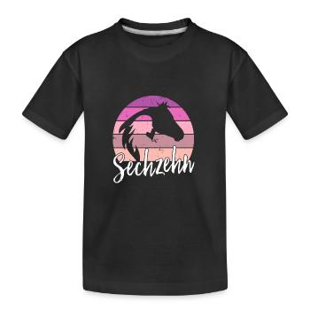 Geburtstag 16 Mädchen Pferd Reiten Stall Sechzehn - Kinder Premium Bio T-Shirt - Schwarz - Vorne