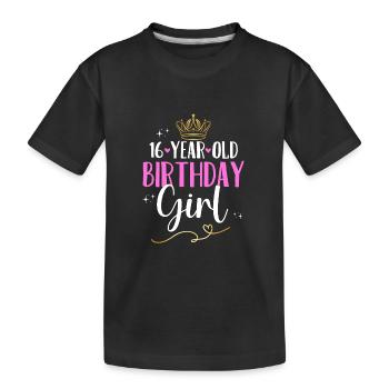 Geburtstag 16 Mädchen Birthday Girl Krone Sechzehn - Kinder Premium Bio T-Shirt - Schwarz - Vorne
