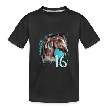 Geburtstag 16 Mädchen Pferd Reiten Stall Sechzehn - Kinder Premium Bio T-Shirt - Schwarz - Vorne
