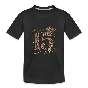 Geburtstag 15 Mädchen Birthday Girl Krone Fünfzehn - Kinder Premium Bio T-Shirt - Schwarz - Vorne