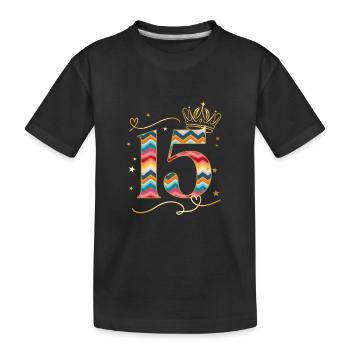 Geburtstag 15 Mädchen Birthday Girl Krone Fünfzehn - Kinder Premium Bio T-Shirt - Schwarz - Vorne