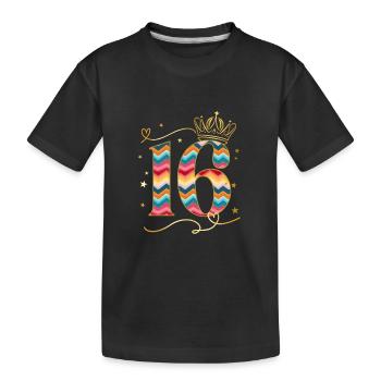 Geburtstag 16 Mädchen Birthday Girl Krone Sechzehn - Kinder Premium Bio T-Shirt - Schwarz - Vorne