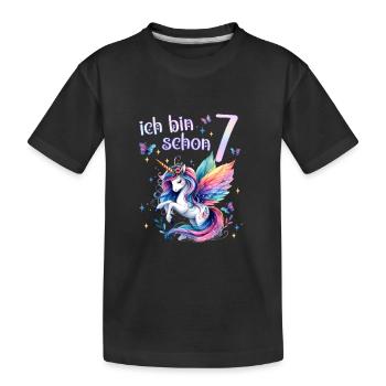 Geburtstag 7 Einhorn Siebter Geburtstag Mädchen 7 - Kinder Premium Bio T-Shirt - Schwarz - Vorne