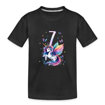 Geburtstag 7 Einhorn Siebter Geburtstag Mädchen 7 - Kinder Premium Bio T-Shirt - Schwarz - Vorne