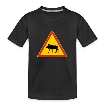 Moose traffic sign Sweden holiday Scandinavia - Kids' Premium Organic T-Shirt - black - Front