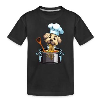 Süßer Hund isst Spaghetti kocht Nudeln - Kinder Premium Bio T-Shirt - Schwarz - Vorne