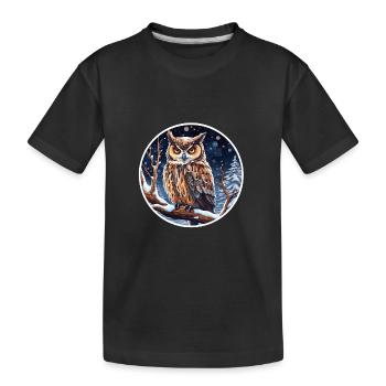 Uhu im Winter - Kinder Premium Bio T-Shirt - Schwarz - Vorne