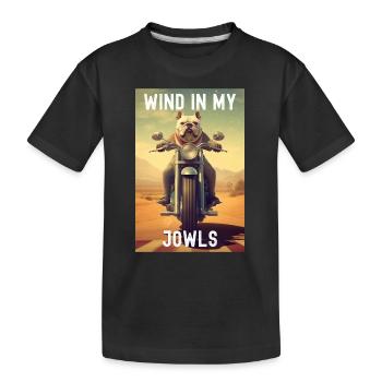 Wind in meinen Wangen : Eine Bulldogge auf einem Motorrad - Kinder Premium Bio T-Shirt - Schwarz - Vorne