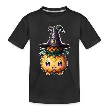 Happy Halloween Ananas mit Zauberhut - Kinder Premium Bio T-Shirt - Schwarz - Vorne