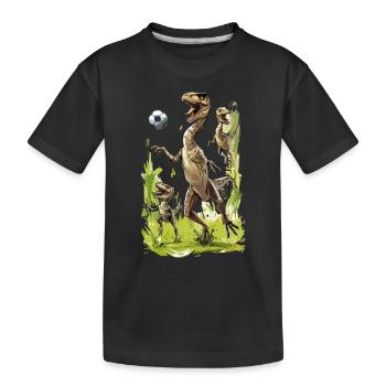 Fußball Dino Dinosaurier Velociraptor - Soccer - Kinder Premium Bio T-Shirt - Schwarz - Vorne