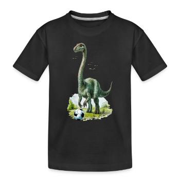 Brontosaurus Fußball Soccer ball Dino Dinosaurier - Kinder Premium Bio T-Shirt - Schwarz - Vorne