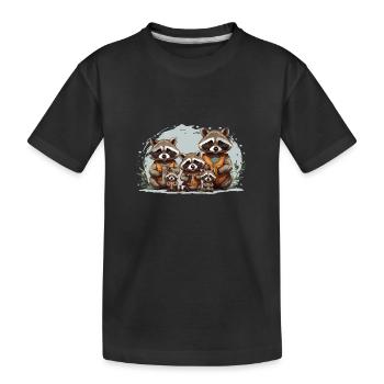 Liebenswerte Waschbärfamilie - Kinder Premium Bio T-Shirt - Schwarz - Vorne