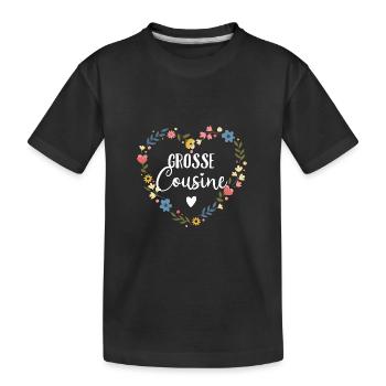 Ich werde Große Cousine 2025 Mädchen Blumenkranz - Kinder Premium Bio T-Shirt - Schwarz - Vorne