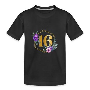 Geburtstag 16 Mädchen Blumenkranz Sechzehn 16 Jahr - Kinder Premium Bio T-Shirt - Schwarz - Vorne