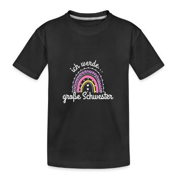 Ich werde Große Schwester 2023 / Regenbogen - Kinder Premium Bio T-Shirt - Schwarz - Vorne