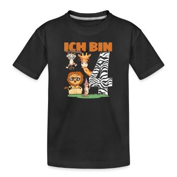 Geburtstag Zoo Tiere Safari 4 Jahre alt - Kinder Premium Bio T-Shirt - Schwarz - Vorne