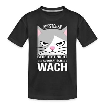 Morgenmuffel Aufstehen Katze Kaffee Geschenk Idee - Kinder Premium Bio T-Shirt - Schwarz - Vorne