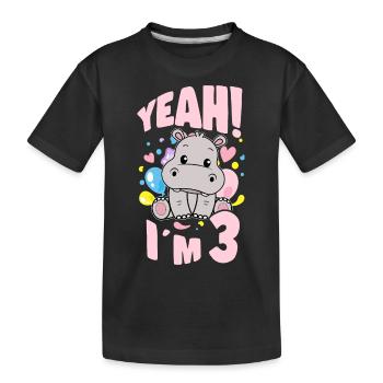 3 Years Old Bday Party 3rd Birthday Girl Hippo - Kinder Premium Bio T-Shirt - Schwarz - Vorne