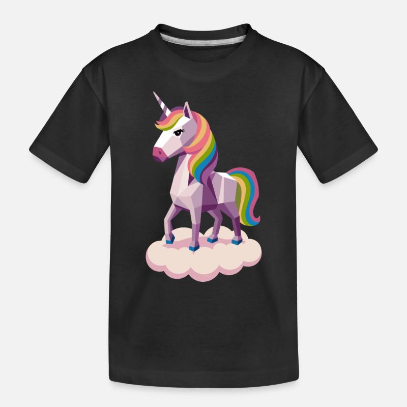 Geometrisches Einhorn auf Wolke mit Regenbogenmähne - Kinder Premium Bio T-Shirt - Schwarz