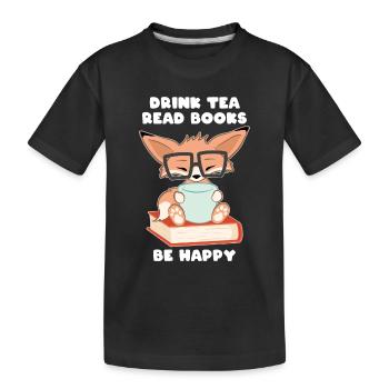 Nerd Fuchs Boire du thé Lire des livres Être heureux - T-shirt bio Premium Enfant - noir - Devant