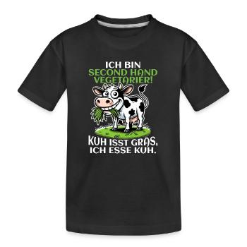 Ich bin Second Hand Vegetarier - Kuh Meme - Kinder Premium Bio T-Shirt - Schwarz - Vorne