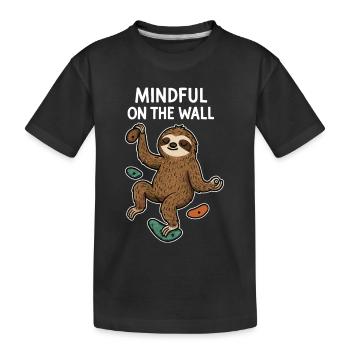 Mindful on the Wall – Zen Sloth on Wall - Kids' Premium Organic T-Shirt - black - Front