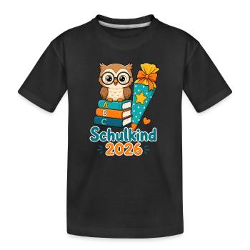 Schulkind 2026 Eule Einschulung - Kinder Premium Bio T-Shirt - Schwarz - Vorne