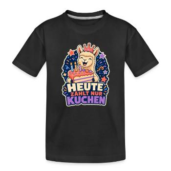 Heute zählt nur Kuchen – Party-Alpaka - Kinder Premium Bio T-Shirt - Schwarz - Vorne