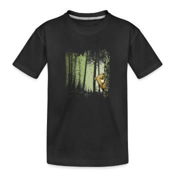 Funny comic bear hidden in the forest - Kids' Premium Organic T-Shirt - black - Front