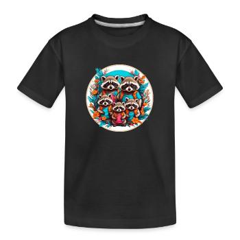 Liebenswerte Waschbärfamilie. Lustige Waschbären - Kinder Premium Bio T-Shirt - Schwarz - Vorne