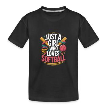 Juste une fille qui aime le softball - T-shirt bio Premium Enfant - noir - Devant