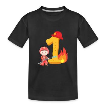 First Birthday Fire Brigade Fire Extinguishing for the 1st - Kids' Premium Organic T-Shirt - black - Front