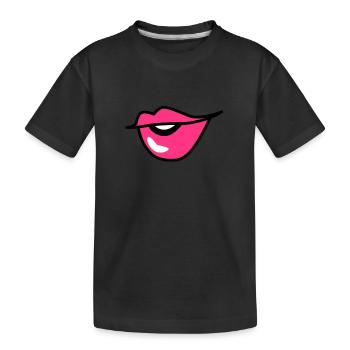 cute kissy pouting lips with a smile - Kids' Premium Organic T-Shirt - black - Front