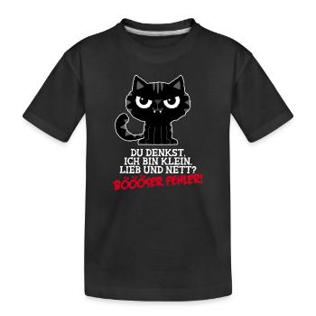 Klein Lieb Nett - Böser Fehler Spruch Katze - Kinder Premium Bio T-Shirt - Schwarz - Vorne