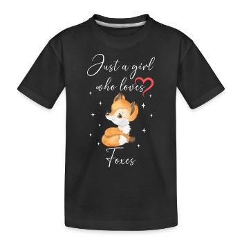 Frau Mädchen Liebe Herz Fuchs - Kinder Premium Bio T-Shirt - Schwarz - Vorne