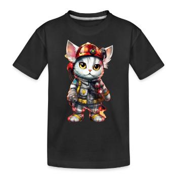 Chat pompier super-héros - T-shirt bio Premium Enfant - noir - Devant