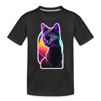 Schwarze Katze und Neoneffekt - Kinder Premium Bio T-Shirt - Schwarz - Vorne