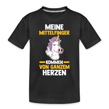 Unicorn middle finger - Kids' Premium Organic T-Shirt - black - Front