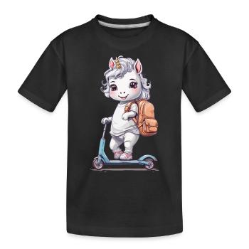 Licorne Élève Écolière avec Scooter School Design - T-shirt bio Premium Enfant - noir - Devant