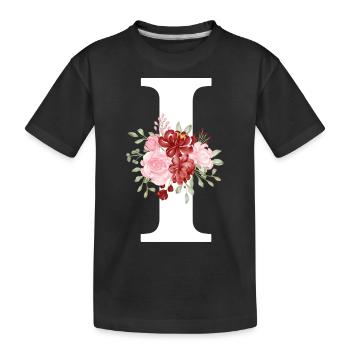 Roter Blumenbuchstabe I - Kinder Premium Bio T-Shirt - Schwarz - Vorne