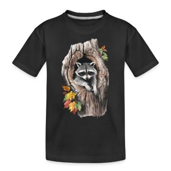 Niedlicher Waschbär in hohlem Baum für einen - Kinder Premium Bio T-Shirt - Schwarz - Vorne