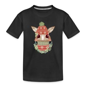 brown rabbit with sweater, bobble hat & wreath - Kids' Premium Organic T-Shirt - black - Front