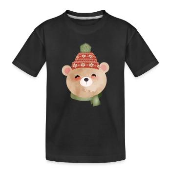 cute bear with bobble hat and scarf in winter - Kids' Premium Organic T-Shirt - black - Front