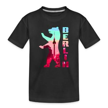 Berliner Bär gefüllt mit Skyline Fernsehturm - Kinder Premium Bio T-Shirt - Schwarz - Vorne
