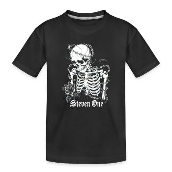 Skelett mit Kette und Blume - Kinder Premium Bio T-Shirt - Schwarz - Vorne