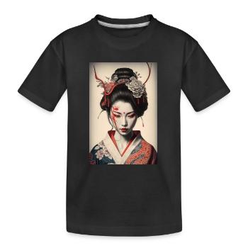Geisha Portrait Japanisch Kimono Traditionelles - Kinder Premium Bio T-Shirt - Schwarz - Vorne